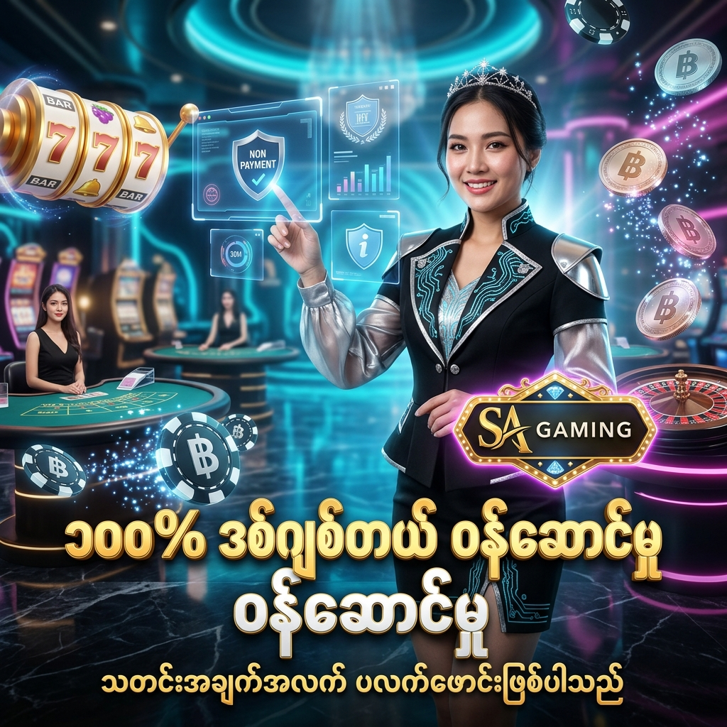 SA Gaming အွန်လိုင်းကာစီနို၏ ၁၀၀% ဒစ်ဂျစ်တယ် ဝန်ဆောင်မှုနှင့် သတင်းအချက်အလက်များသာ မျှဝေပေးသည့် ပလက်ဖောင်း ဖြစ်ကြောင်း ဖော်ပြထားသည့် အစစ်အမှန် ဓါတ်ပုံစတိုင်လ် ကြော်ငြာ ပိုစတာဖြစ်ပါသည်။ ပလတ်တီနမ်နှင့် အနက်ရောင် ဖန်တက်စီ ဝတ်စုံ ဝတ်ဆင်ထားသော အာရှအမျိုးသမီး တင်ဆက်သူ၊ ဟိုလိုဂရမ် သတင်းအချက်အလက် ဒိုင်းများ၊ တောက်ပသော နီယွန်မီးရောင်များ၊ ရွှေဒင်္ဂါးပြားများ၊ ကာစီနိုချစ်ပ်များနှင့် SA Gaming လိုဂိုတို့ဖြင့် တိုက်ရိုက် ငွေပေးချေမှု လက်မခံဘဲ ယုံကြည်စိတ်ချရသော ကာစီနို သတင်းအချက်အလက်များ မျှဝေပေးရန် ဖန်တီးထားသော ကြော်ငြာရုပ်ပုံ ဖြစ်ပါသည်။

