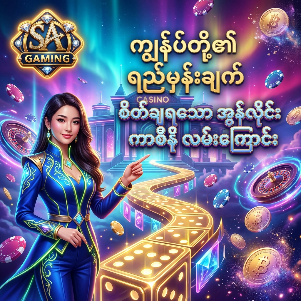 SA Gaming ၏ စိတ်ချယုံကြည်ရသော အွန်လိုင်းကာစီနို လမ်းကြောင်း ရည်မှန်းချက် ပိုစတာဖြစ်ပြီး၊ ဆွဲဆောင်မှုရှိသော အာရှအမျိုးသမီး တင်ဆက်သူက မျှော်လင့်ချက်ပြည့်ဝသော ဖန်တက်စီ ကာစီနိုကမ္ဘာထဲသို့ ဦးဆောင်လမ်းပြပေးနေပုံကို ရိုက်ကူးပုံဖော်ထားပါသည်။ တောက်ပသော နီယွန်မီးရောင်များ၊ ရွှေဒင်္ဂါးပြားများ၊ ကာစီနိုချစ်ပ်များနှင့် SA Gaming လိုဂိုတို့ ပါဝင်ကာ ကစားသမားများအတွက် ယုံကြည်စိတ်ချရပြီး အရည်အသွေးမြင့်မားသော အွန်လိုင်းကာစီနို ဝန်ဆောင်မှုကို ဖော်ညွှန်းထားသည့် ကြော်ငြာရုပ်ပုံ ဖြစ်ပါသည်။

